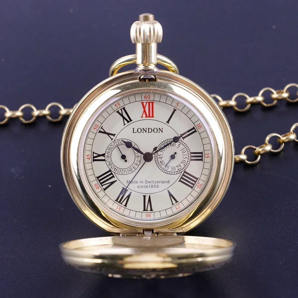 Роскошные золотистые Механические карманные часы из чистой меди с римскими