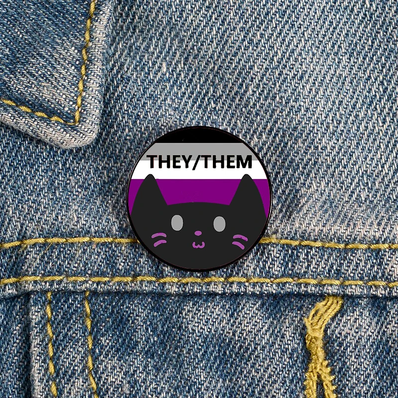 

Ace Pride cat they them Pin Custom Brooches Shirt Lapel teacher tote Bag backpacks Badge Cartoon gift brooches pins for women