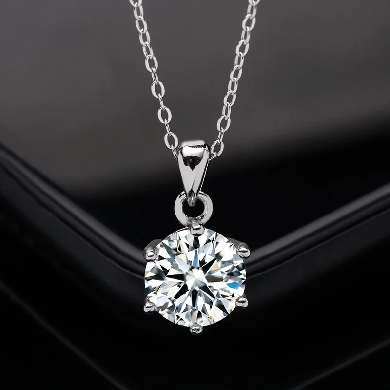 Smyoue D Color 1 2 3 Carat Moissanite Necklace For Women Six Prong Simulated Diamond Pendant 925 Sterling Silver Wedding Jewelry