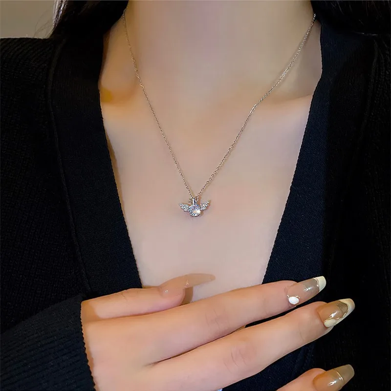 Angel Wings Crown Pendant Necklace Korean Fashion All Matching Temperament Jewelry the Same Model of Internet Red Vintage Cute