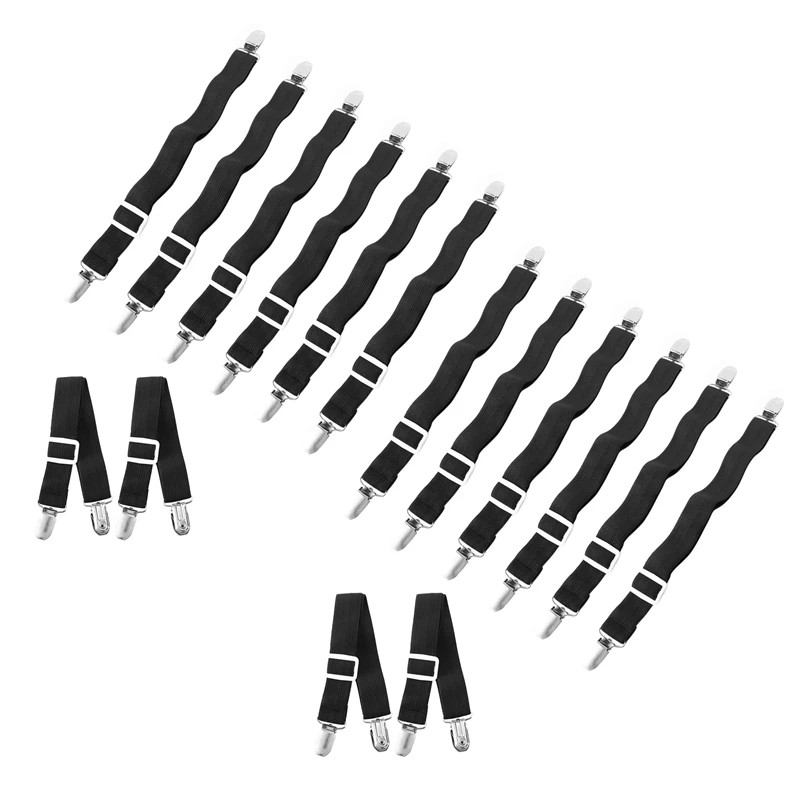

16Pcs Sheet Straps Suspenders Band Adjustable Bed Corner Holder Elastic Fasteners Clips Grippers Black