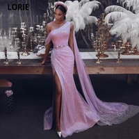 lorie side split prom dresses 2022 mermaid one shoulder sequins sparkle dubai arabic long prom gown evening dress robe de soiree