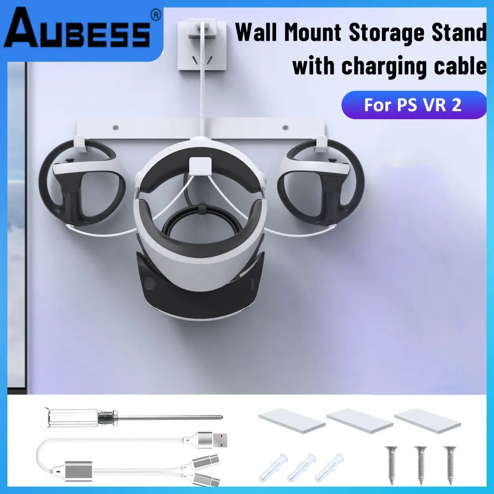 

Abs For Psvr2 Wall Storage Bracket Portable Multifunctional Vr Wall Mount Usb A To Usb C Charging Cable Stable White Universal