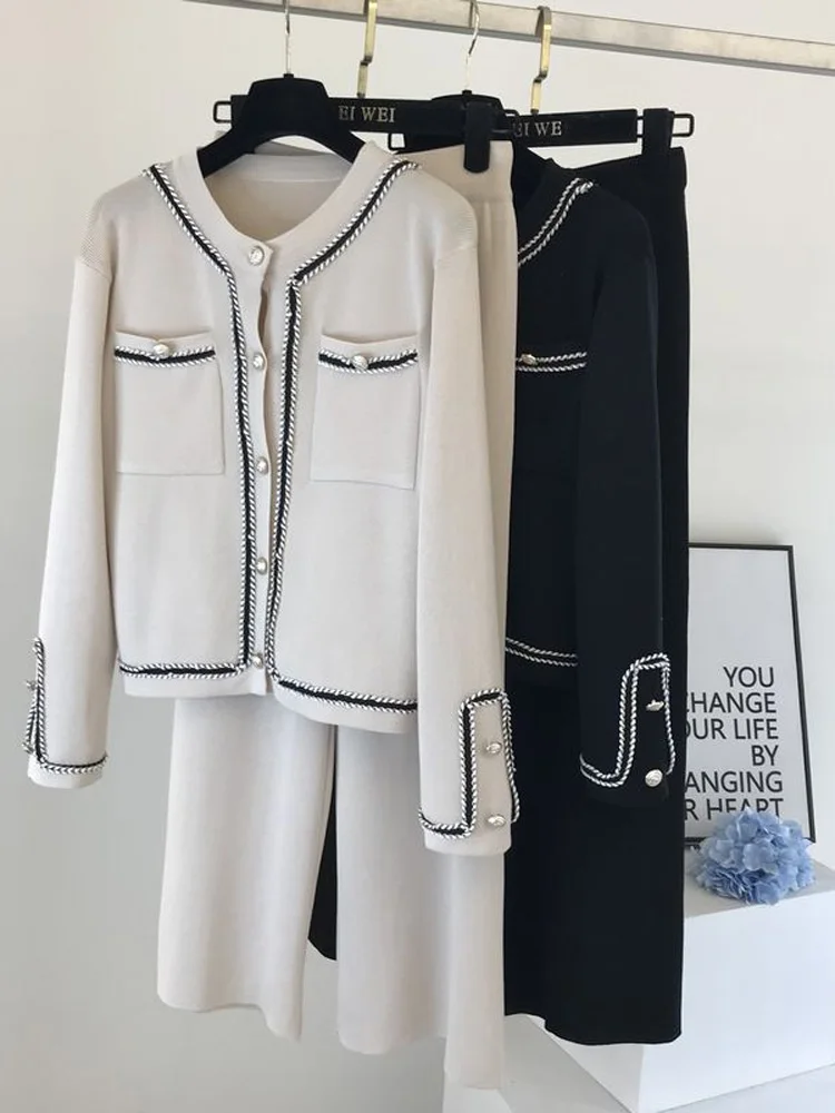 Женский трикотажный костюм из двух предметов элегантный кардиган с круглым