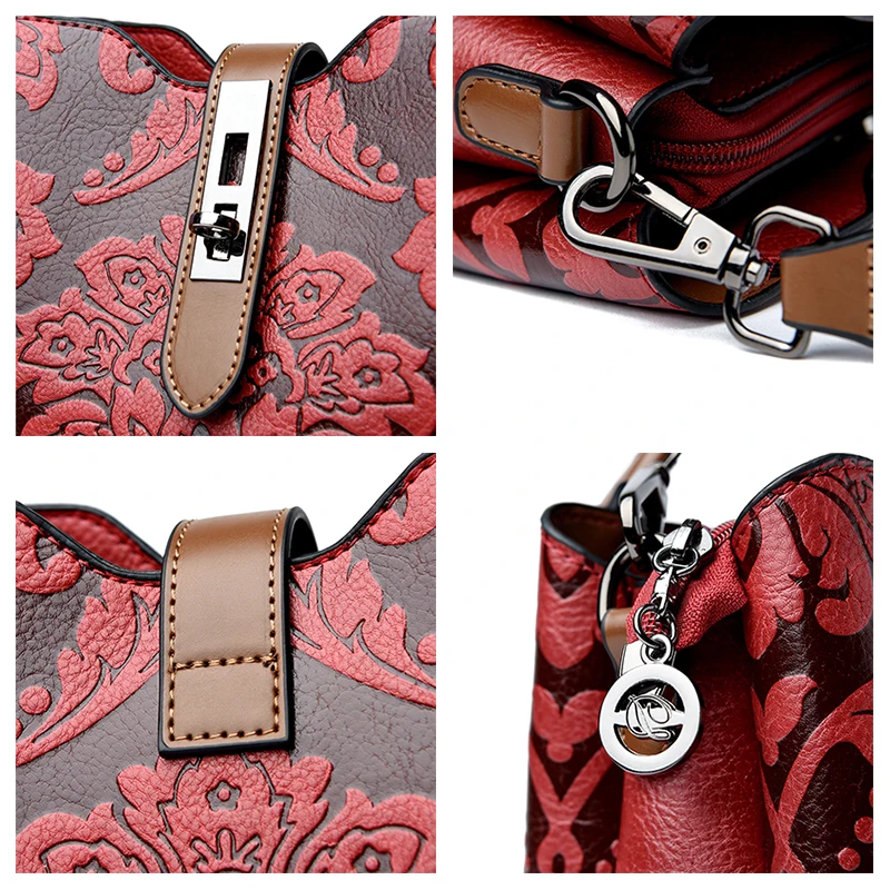 Luxury Designer Fashion Flower Pattern Design Ladies Shoulder Bag New Women Bucket Bag High Quality Leather Women Crossbody Bags