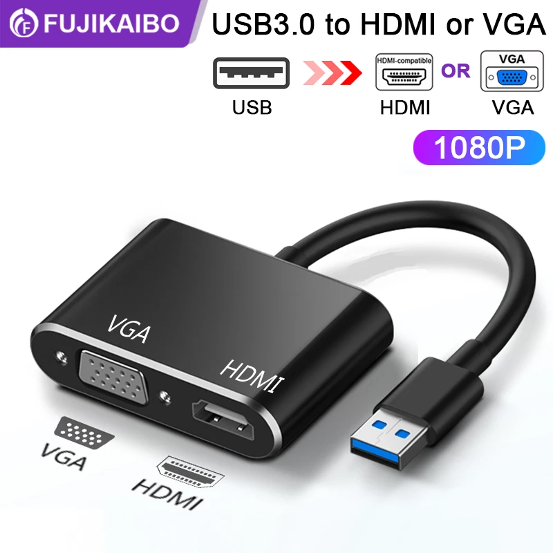 

Адаптер USB-HDMI или VGA для монитора, ноутбука, проектора, дисплея, ПК, ТВ-проектора, кабель-преобразователь USB 3,0 в HDMI или VGA