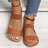 2022 summer large size sandals women gladiator sandals one word buckle flat bottom fashion open toe low top sports sandals women