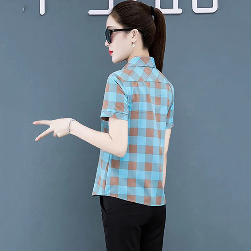 Женская модная клетчатая однобортная рубашка куртка с коротким рукавом Новинка