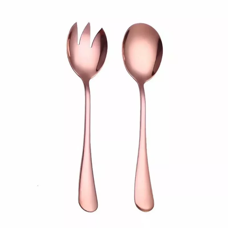 

2 Pcs Set Stainless Steel Fruit Salad Spoon Fork Set High-quality Mental Thickened Gold Western Cutlery Set Tableware