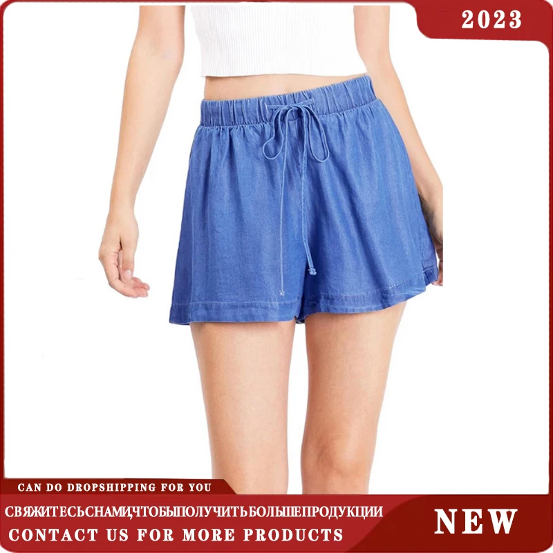 2023 Ice Silk CottonSexy Button Women's Jean Shorts Summer Solid High Waist Streetwear Ladies Skinny Fashion Sports Denim Shorts