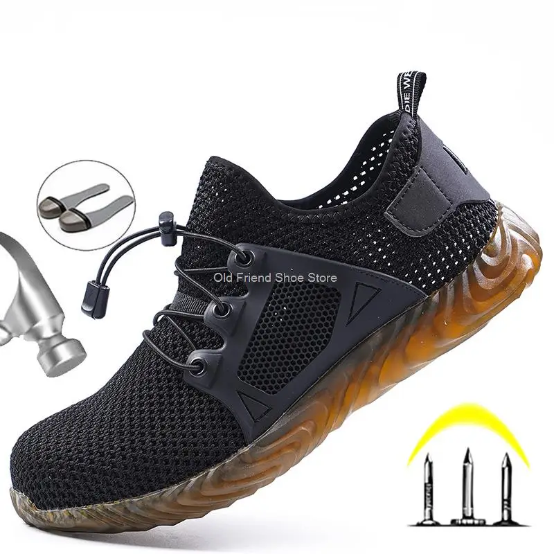 

Indestructible Safety Shoes Men Steel Toe Cap Work Safety Boots Puncture-Proof Mesh Breathable Work Boots Man Working Shoes Male