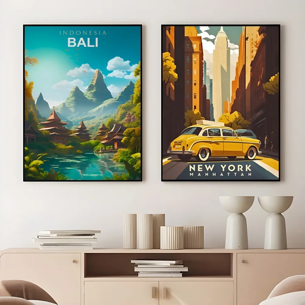 World Cities Travel historic sites Poster Sticky Wall Art Printing Waterproof Home Living Bed Room Bar Aesthetic Decor