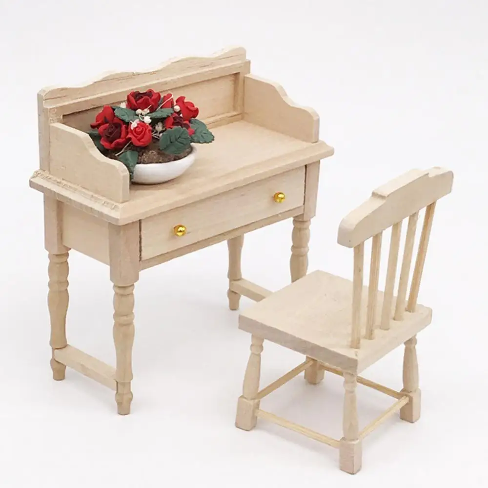 

1/12 Scale Unpainted Wooden Fake Mini Desk Table Furniture DIY Dollhouse Room Doll Dollhouse Accessory Kids Toys Gift