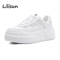 chunky platform sneakers genuine leather white shoes thick bottoms heighe increase flats shoes woman casual spring baskets femme
