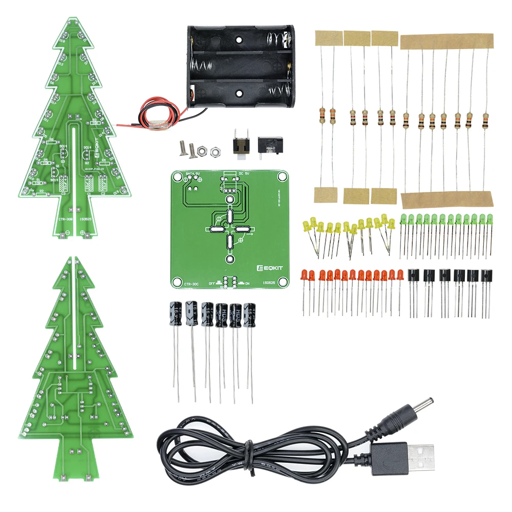 

3D Christmas Tree DIY Kit Soldering Practice Electronic Science Assemble Kit 3Color/7Color Flashing LED Light Holiday Decor Gift