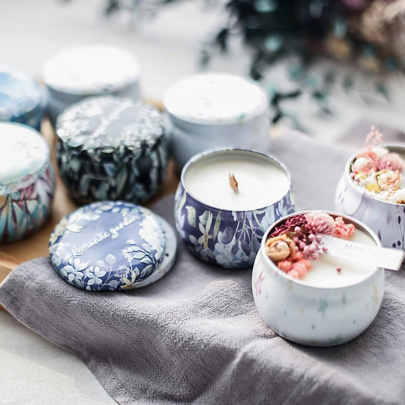 

Retro Printed Tinplate Scented Candle Container Empty Can DIY Handmade Candle Portable Candle Holder X2