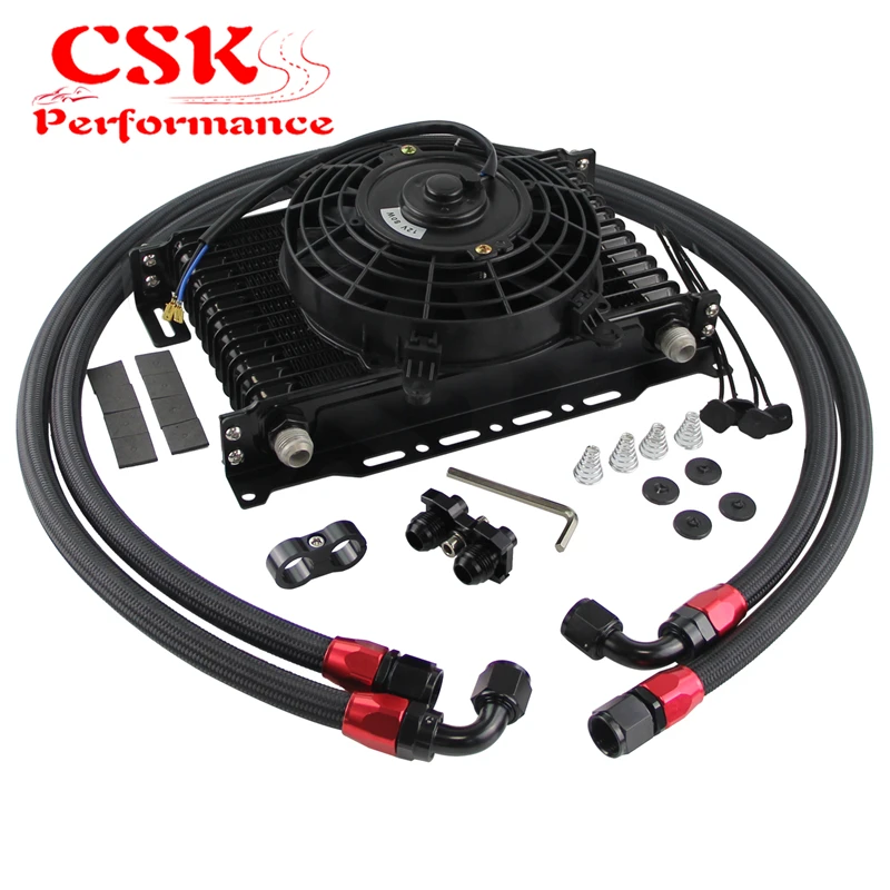 

AN10 13 Row 262mm Trust Oil Cooler + 7" Electric Fan kit Fits For BMW E36 Euro,E82,E9X 135/335,E46 M3 Blue/Black