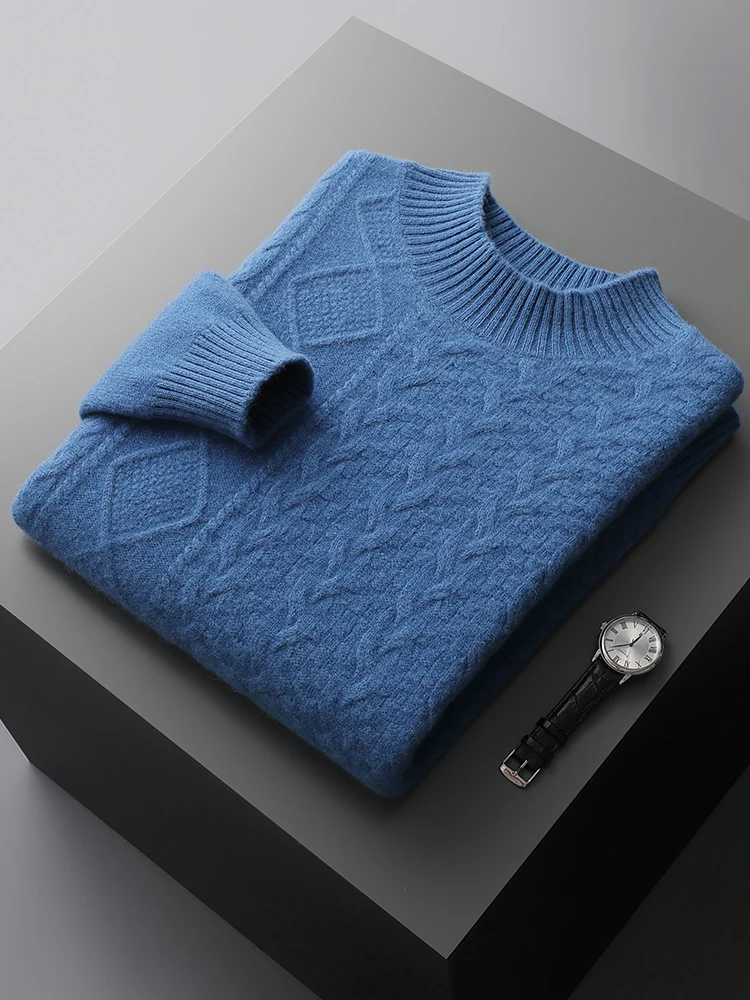 Мужской зимний толстый кашемировый свитер пуловер с воротником-стойкой и