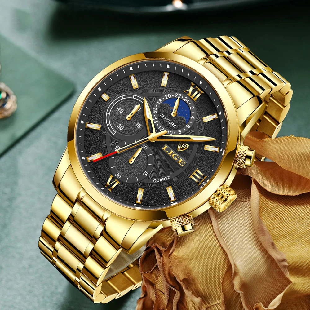 Women Watch LIGE Fashion Luxury Gold Watch For Women Casual Waterproof Quartz Ladies Stainless Steel Watch Relogio Feminino+BOX