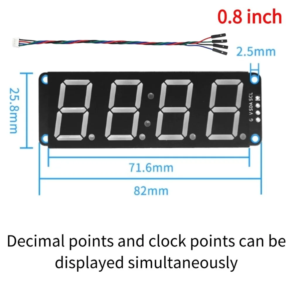 Фото Модуль цифрового 7-сегментного LED-дисплея HT16K33 I2C с 4 разрядами, поддержкой десятичной точки и отображением времени для Arduino и Raspberry Pi №1