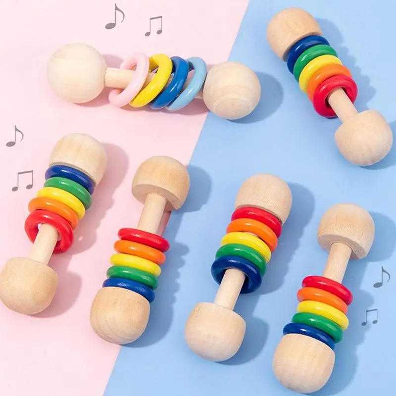

1pc Baby Toys Beech Wooden Rattle Hand Bells Toys Of Newbron Montessori Educational Toys Mobile Rattle Wooden Ring Baby Products
