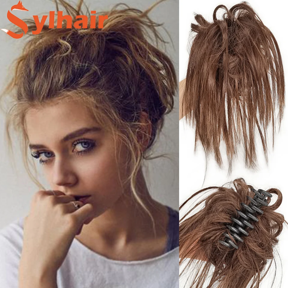 2022 Messy Scrunchie Chignon Natural Fake Hair Extension Straight Bun with Claw Updo False Hairpiece Synthetic For Girl Women...