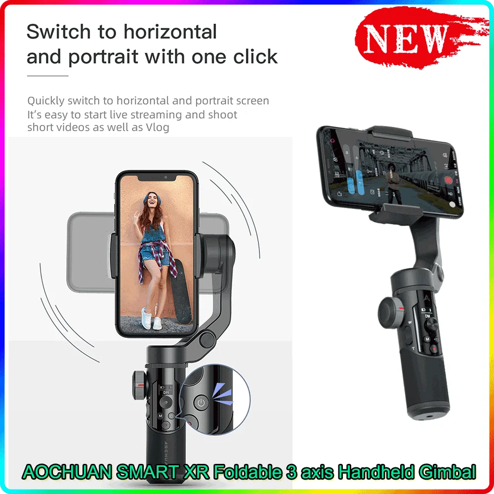 

AOCHUAN SMART XR Foldable 3 axis Handheld Gimbal Stabilizer Selfie Stick for Smartphone iPhone Xs Max X Samsung Action Camera