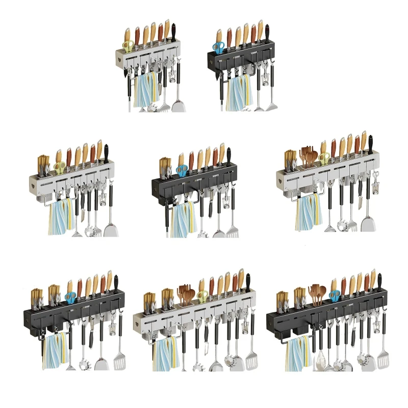 

Stainless Steel Organizer Shovels Knives Container with Hooks ＆ Chopsticks Rack