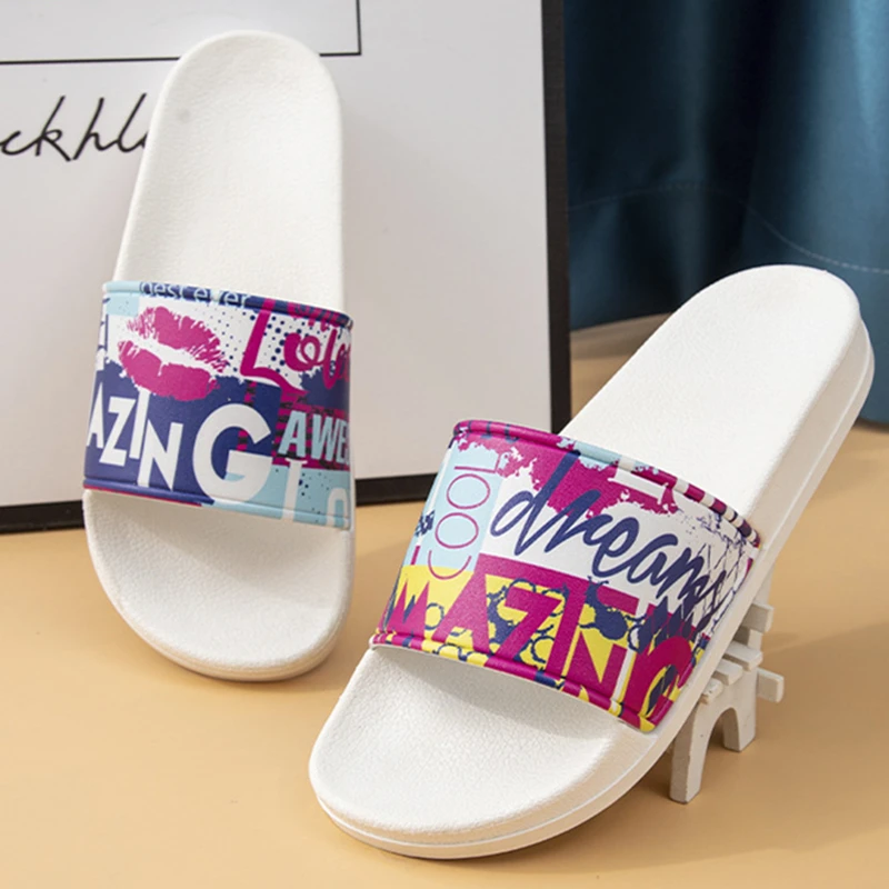 

Alphabet Pattern Women Slides Outdoor Beach Non-slip Woman Slippers Soft Cozy Couple Models Sandals Bathroom Fashion Shoes 2022