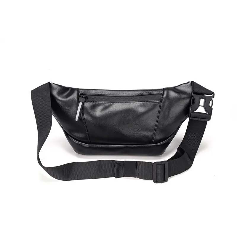 Sports PU Leather Men's Waist Bag Multifunction Crossbody Bag Casual Chest Bag Man Fanny Pack Business Black Shoulder Bag