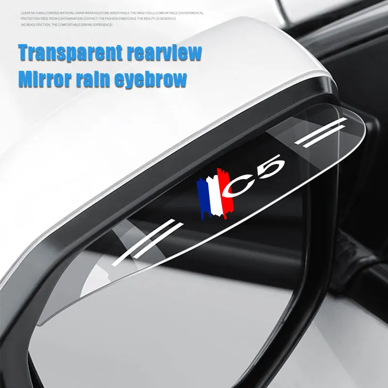 

2X/Set Flexible PVC Rearview Mirror Rain Shade Car Back Mirror Rain Cover For Citroen C5 Logo Car Acc Rainproof Blades