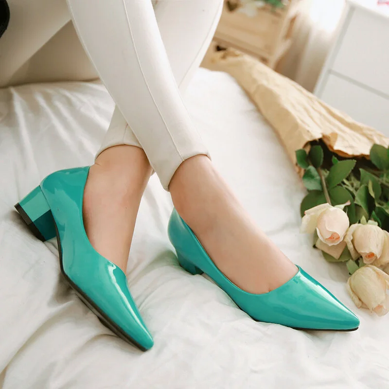 

Fashion Low Heels Elegant Candy Pumps Women Shoes Casual Yellow Blue Red Nude Heeled Office Wedding Dress Shoes Ladies Pointed