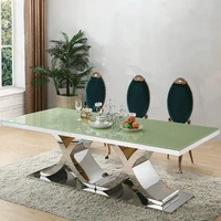 metal rectangle dining table tempered glass dining table
