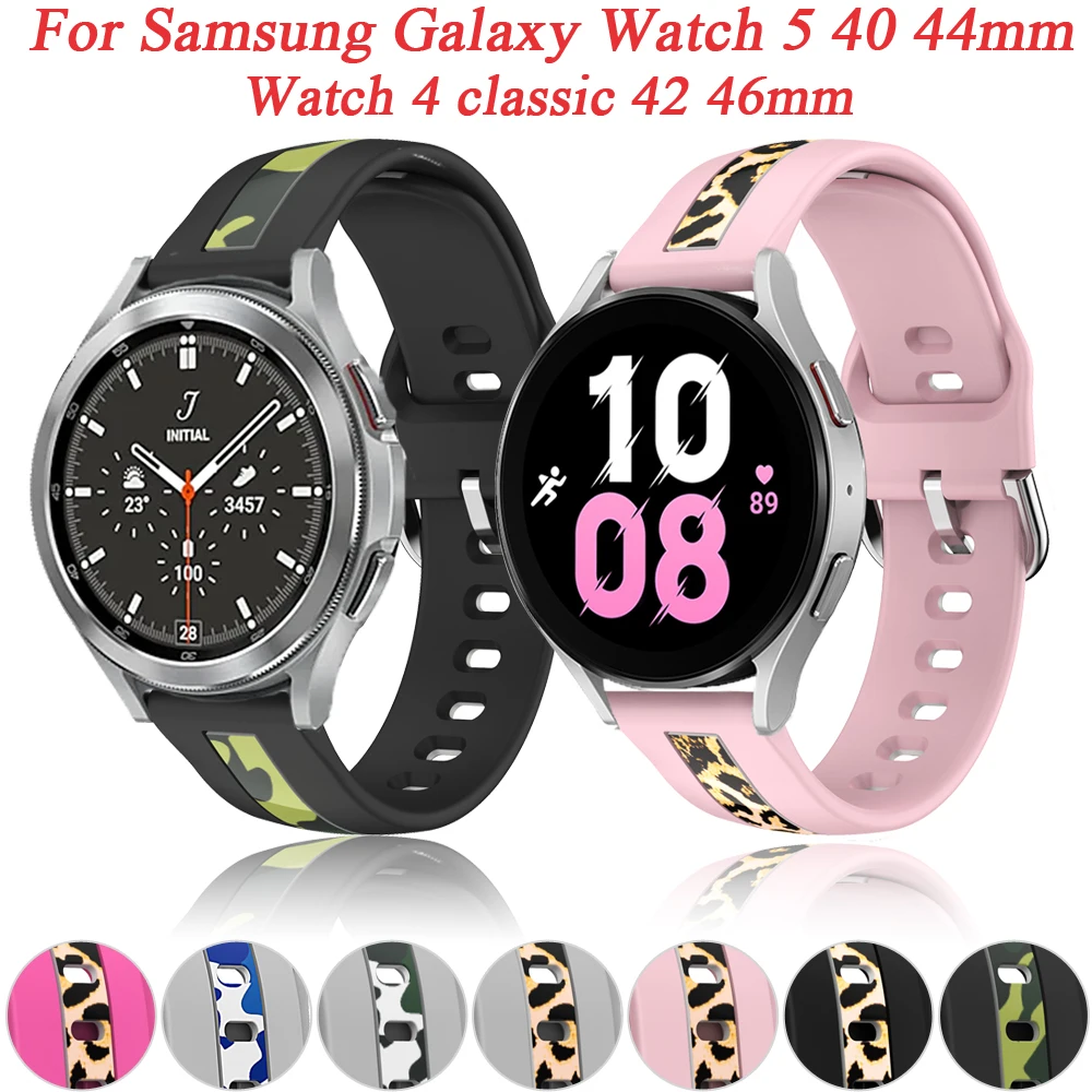 

Ремешок силиконовый для смарт-часов, браслет с принтом для Samsung Galaxy Watch 5 40 44 мм/Watch 4 Classic 42 46 мм, 20 мм, аксессуары для наручных часов