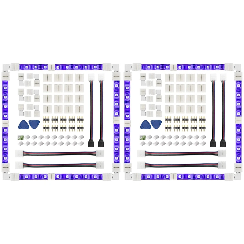 

2Set LED Strip Connector 4 Pin 10Mm Solderless RGB Light Strip Connector For 5050 SMD - Gapless, L Shape Connectors