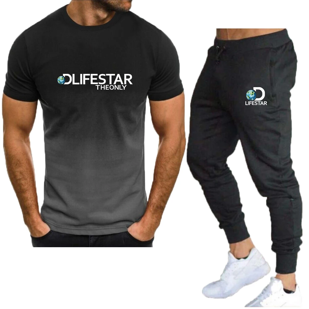 Tracksuit Set Men's 2023 Summer New Brand LIFESTAR Men's Sportswear T-shirt+Pants Sports Jogging Fitness Sports Casual Set