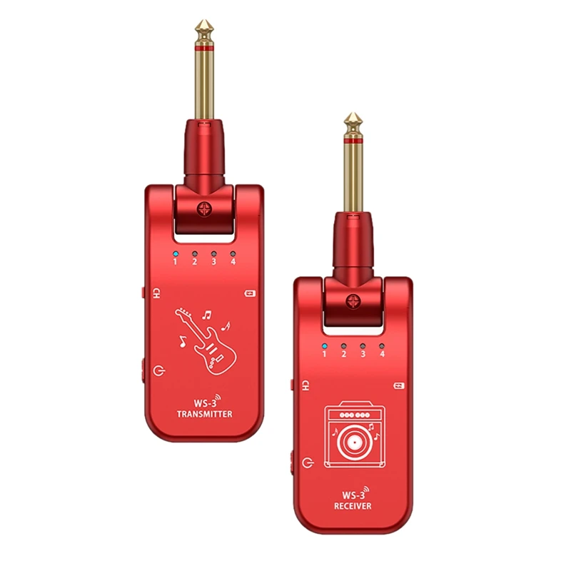 

WS-3 UHF Guitar Transmitter Receiver 4 Channels Built-In Rechargeable Wireless Guitar System For Electric Guitar Bass