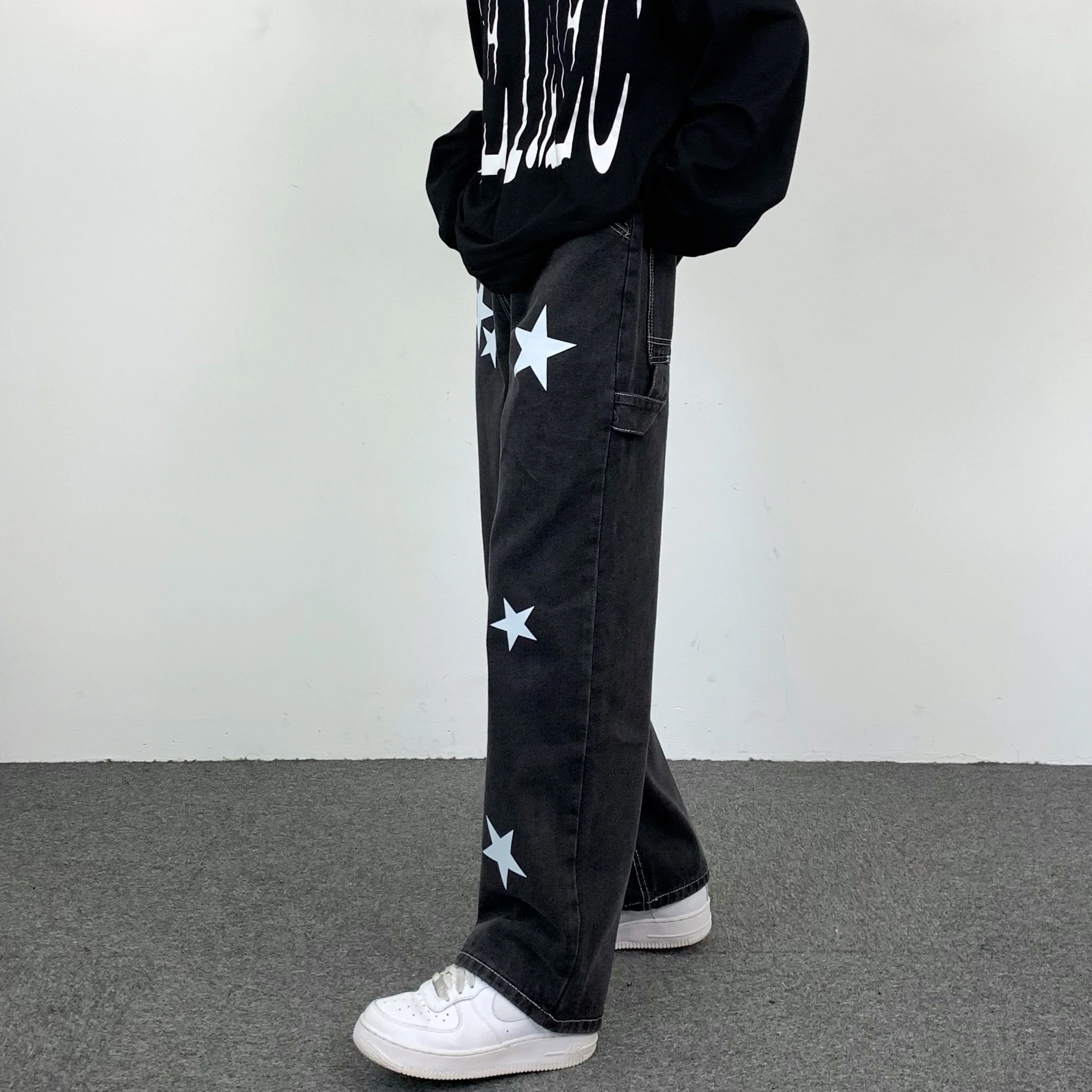 Pants Men's Jeans Hip Hop Retro Pentagram Straight Wide Leg Jeans Loose Pants Women's Loose Jeans y2k Men's Jeans Casual Men