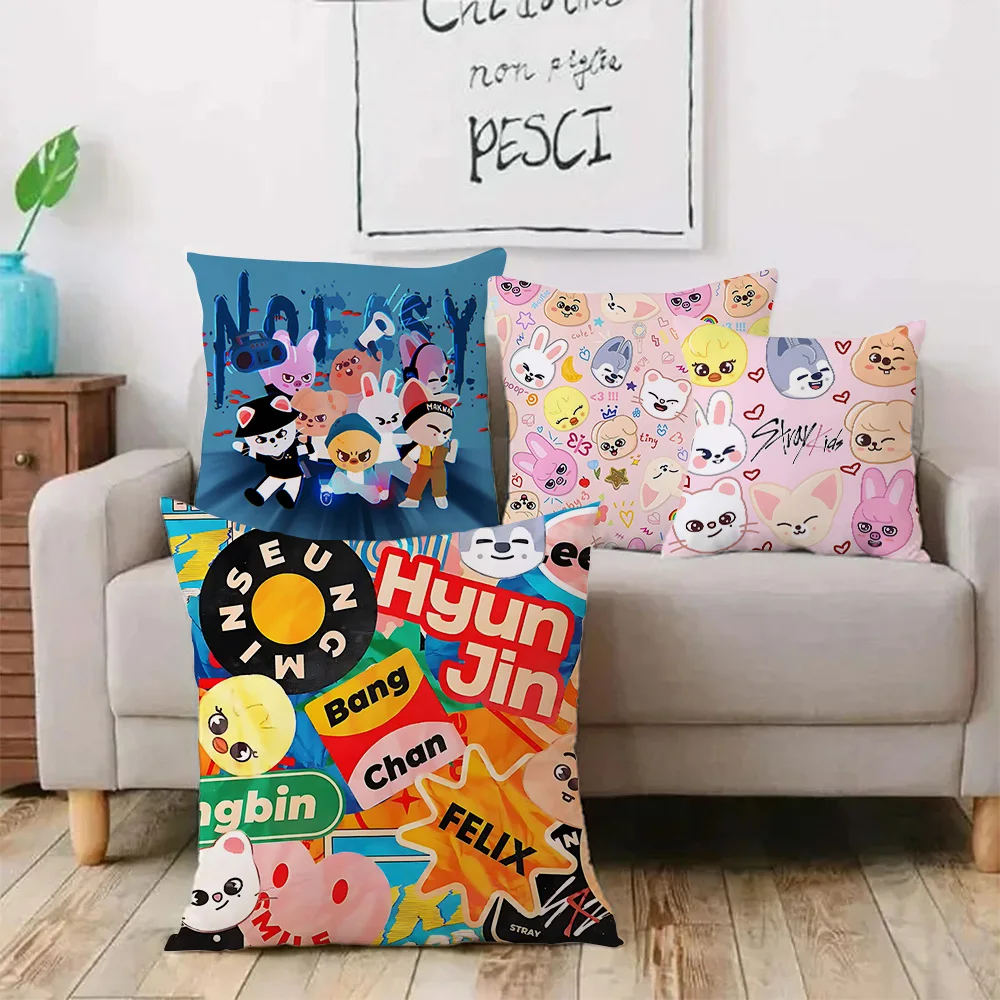 Pillow Covers Cartoon S-Skzoo-o k-Kpops S-Stray K-Kids Sofa Decorative Home Double-sided Printing Short Plush Cute Cushion Cover