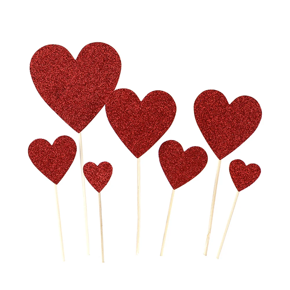 

7pcs Heart Cupcake Toppers Glitter DIY for Valentines Day Wedding
