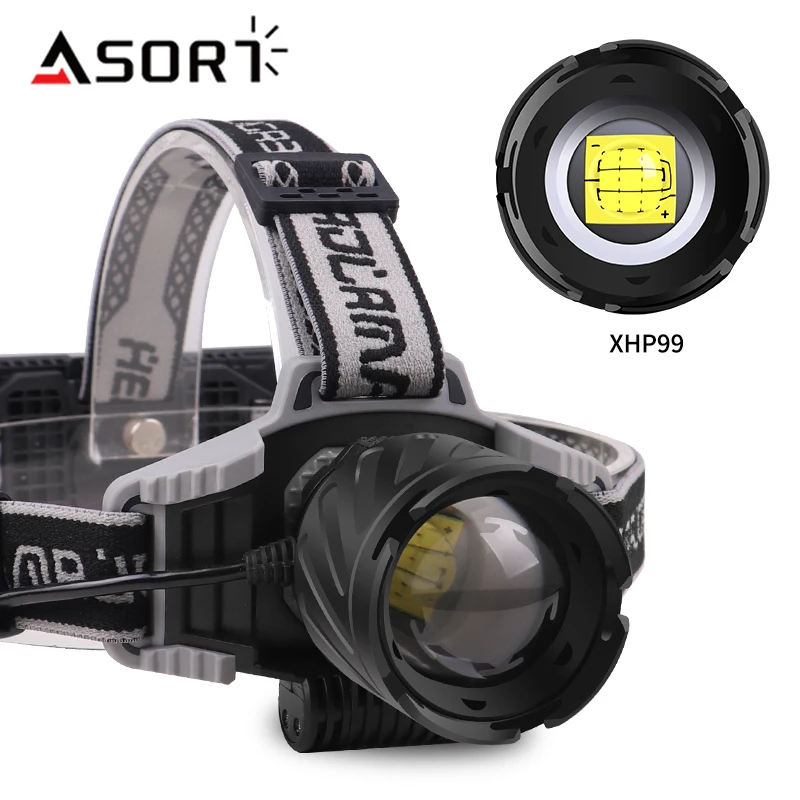 High Power LED Headlamp USB Rechargeable Headlight Strong Light Head Lamp XHP99 Zoom Lantern Fishing Camping Hiking Outdoor