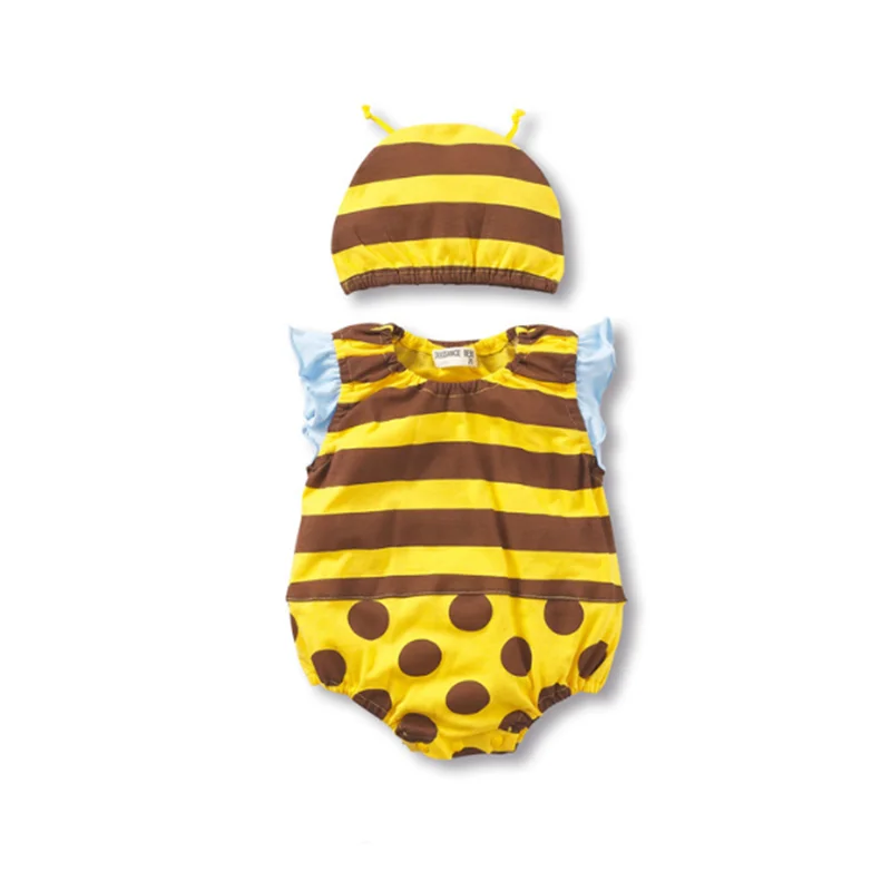 

Unisex Infant Baby Sleeveless Triangle Romper Lovely Little Bee Costume Boys Girls Summer Ruffled Sleeve Animal Outfit with Hat