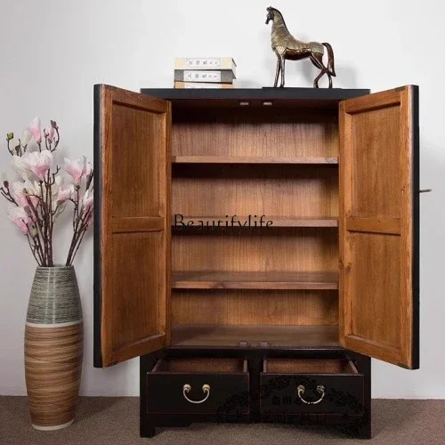 Новый китайский многослойный шкаф для обуви из цельного дерева старинная черная