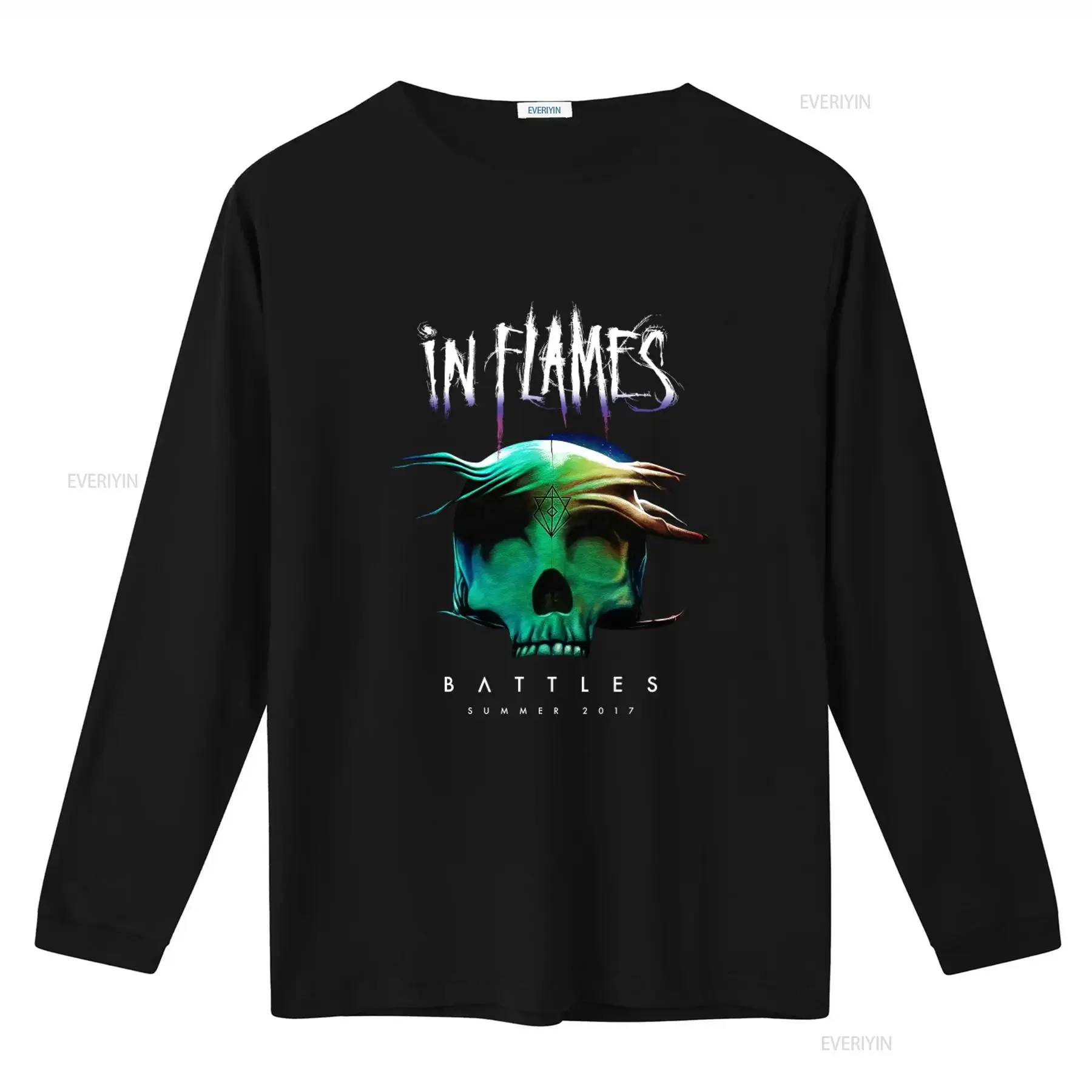 Фото Мужская футболка In Flames Battles 2017 Summer Tour с изображением черепа, маленький размер, черная, винтажная, с эффектом потертости, универсальная дизайнерская одежда, стильная уличная одежда №2