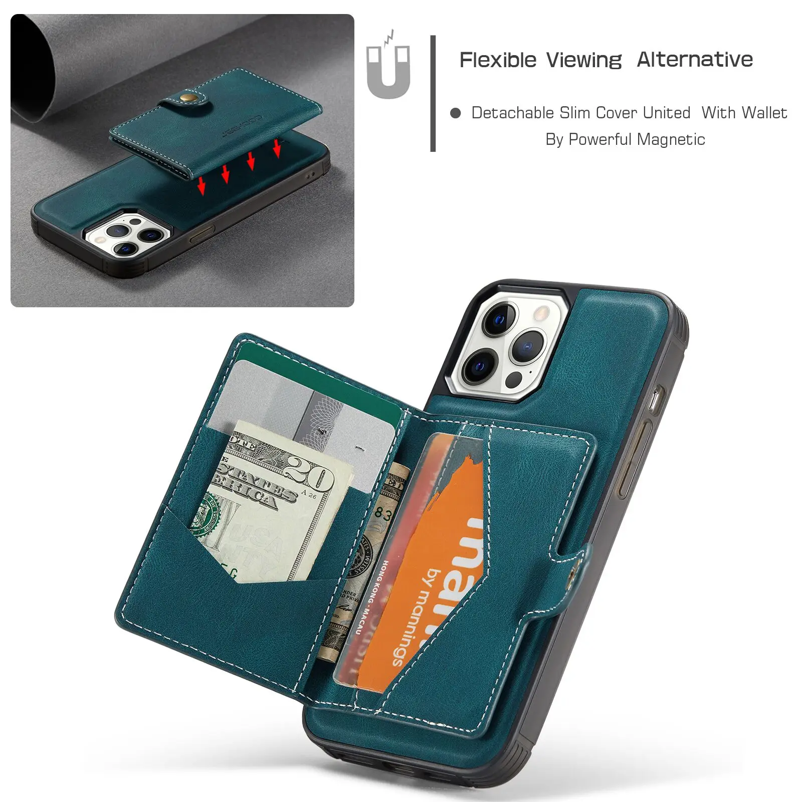 Back Cover for iPhone 14 12 13 11 Pro Max XS XR X SE 2020 8 7 Plus Phone Case Leather Card Holder Magnetic Detachable Wallet Bag