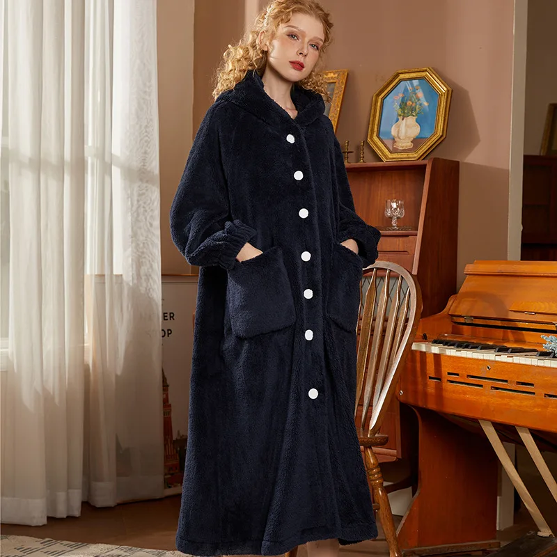 Roseheart Winter Fashion Green Sexy Female Robe Lingerie Sleepwear Flannel Luxury Nightwear Woven Bathrobe Keep Warm Homewear