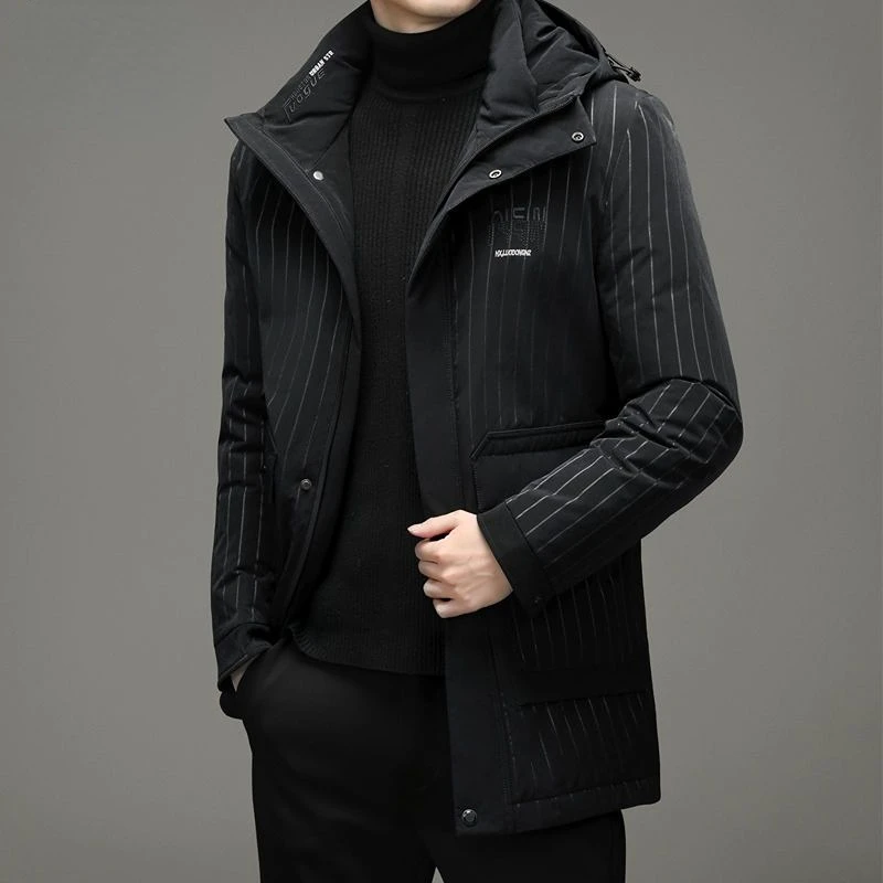 New Winter Men's Down Jacket Long Sleeve Jackets Hooded High-end Coat Leisure Warm White Duck Down