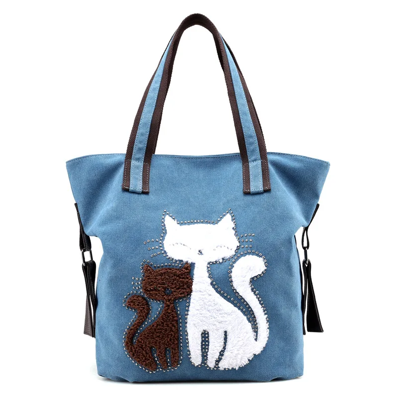

Новая Холщовая Сумка Женская сумка Корейская версия модная простая сумка через плечо с милым котом модная повседневная универсальная сумк...