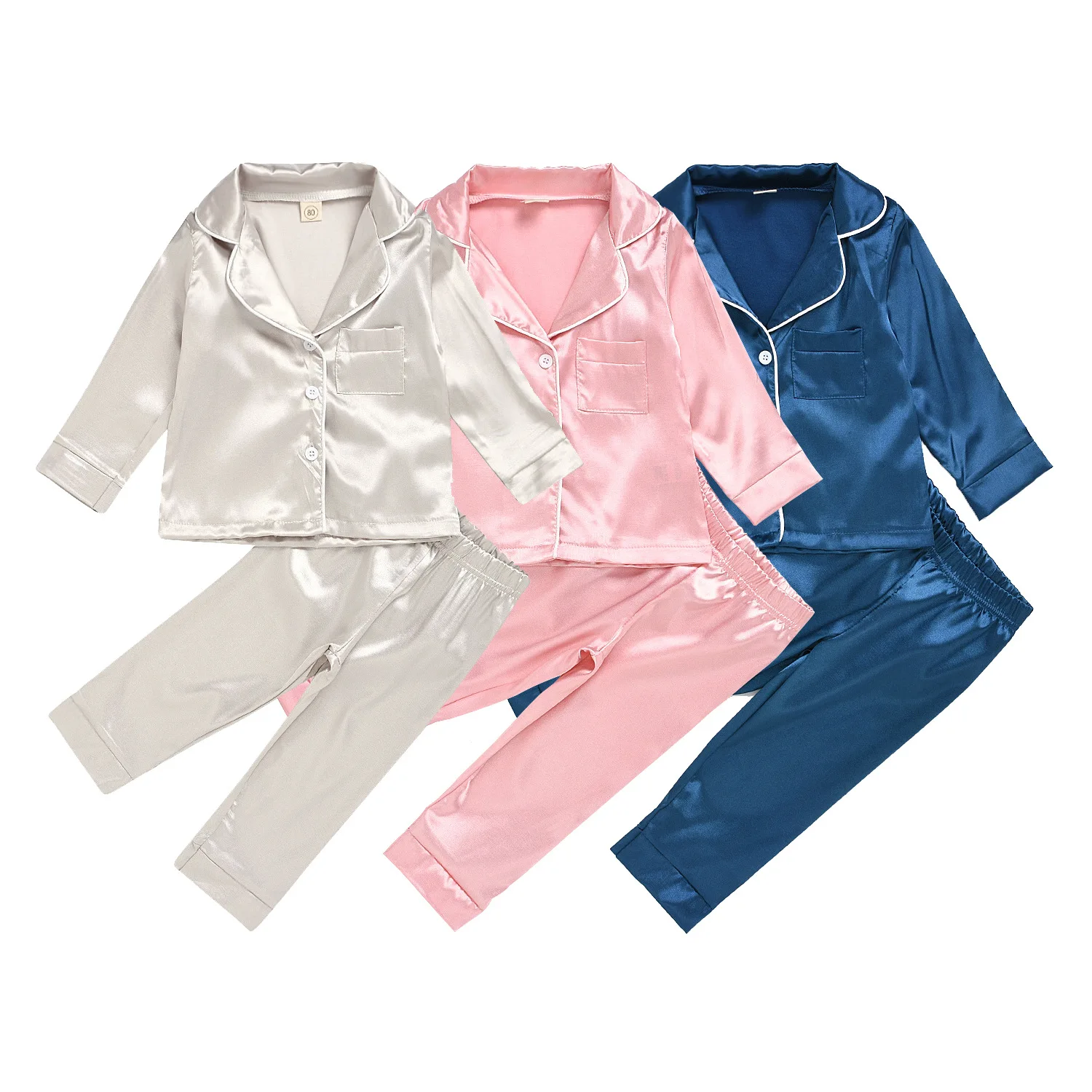 

RiniLucia Children Pyjama Sets Silk Satin Sleepwear Spring Long Sleeve Nightwear Girl Boy Homewear Kids Clothes Girls Pajamas
