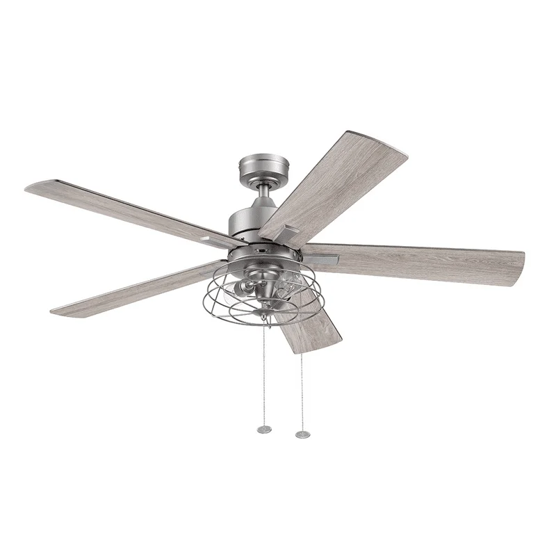 

Pewter Industrial Ceiling Fan with 5 Blades, Cage Light Kit, Pull Chains & Reverse Airflow